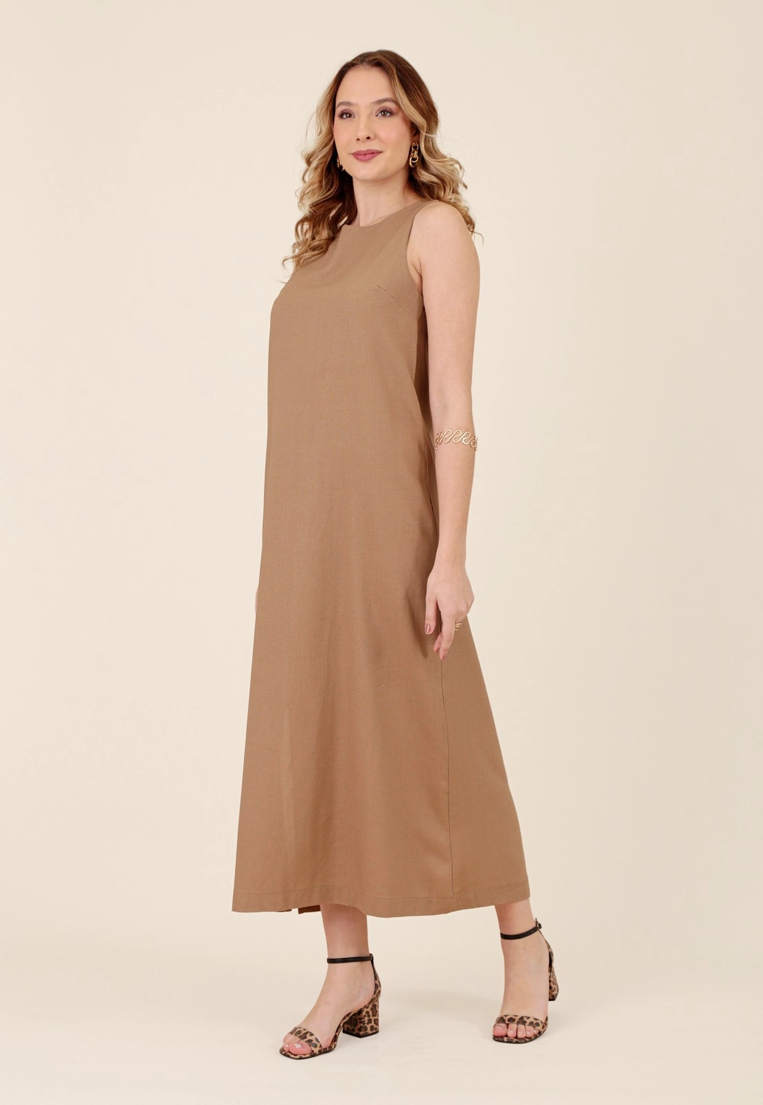 Vestido New Midi Regata Em Linho