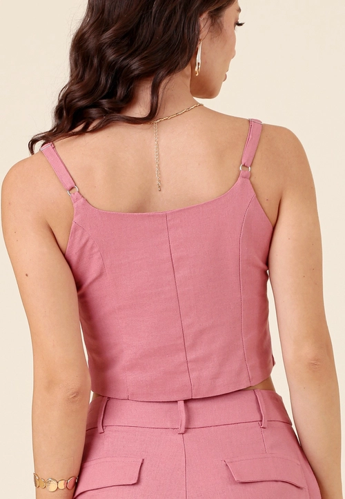 Blusa Alças Corset Em Linho Botão