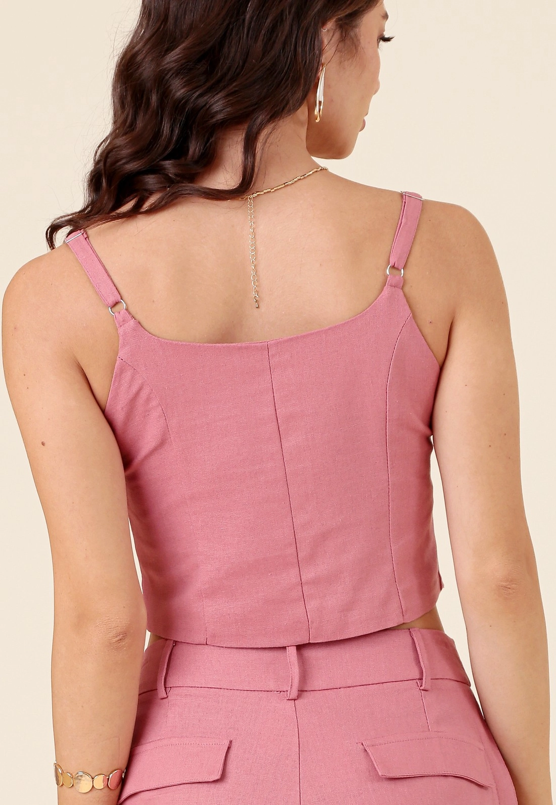 Blusa Alças Corset Em Linho Botão