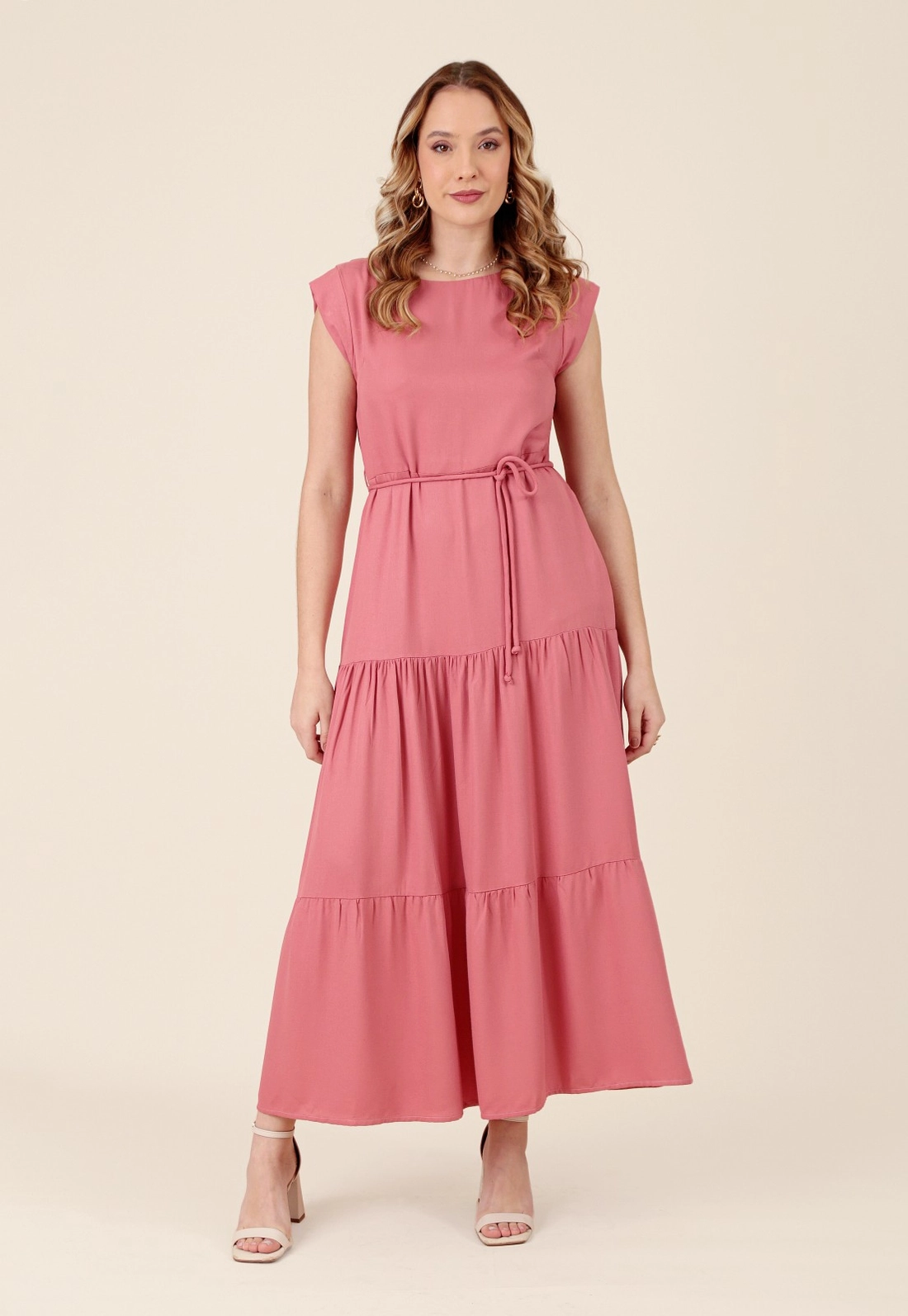 Vestido Midi Muscle Tee Viscose Com Cinto