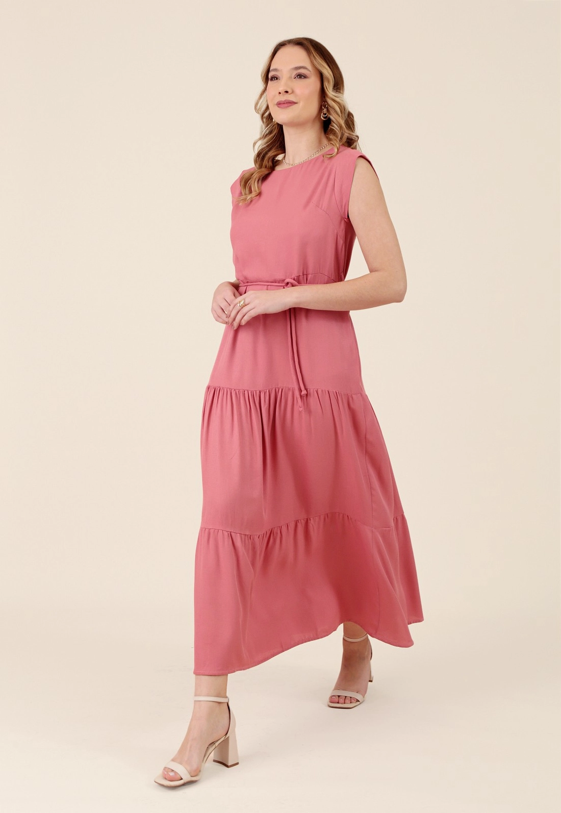 Vestido Midi Muscle Tee Viscose Com Cinto