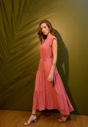 Vestido Midi Muscle Tee Viscose Com Cinto