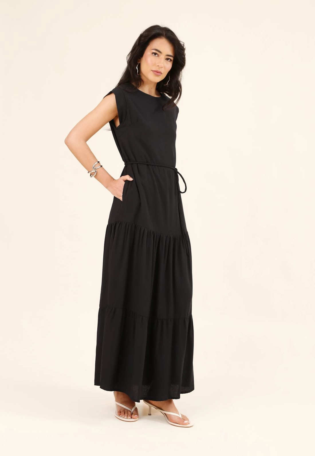 Vestido Midi Muscle Tee Viscose Com Cinto