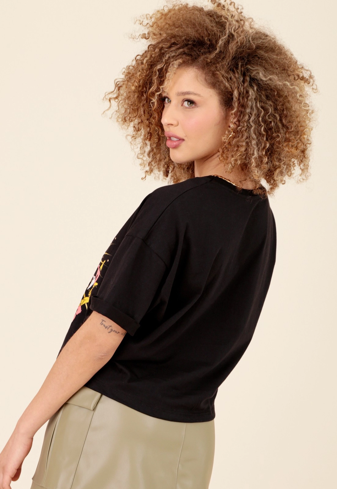 T-Shirt Em Algodão Manga Curta Apliques Tigre