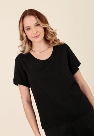Blusa Em Viscose Twill Manga Curta