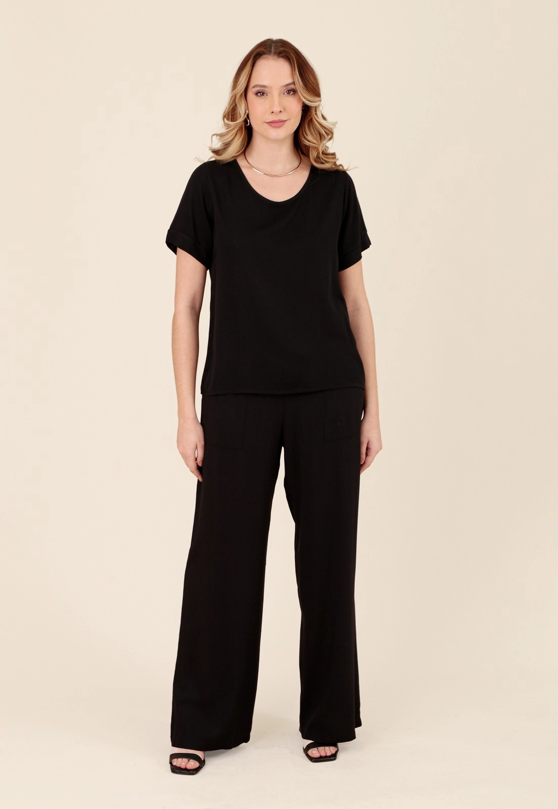 Blusa Em Viscose Twill Manga Curta