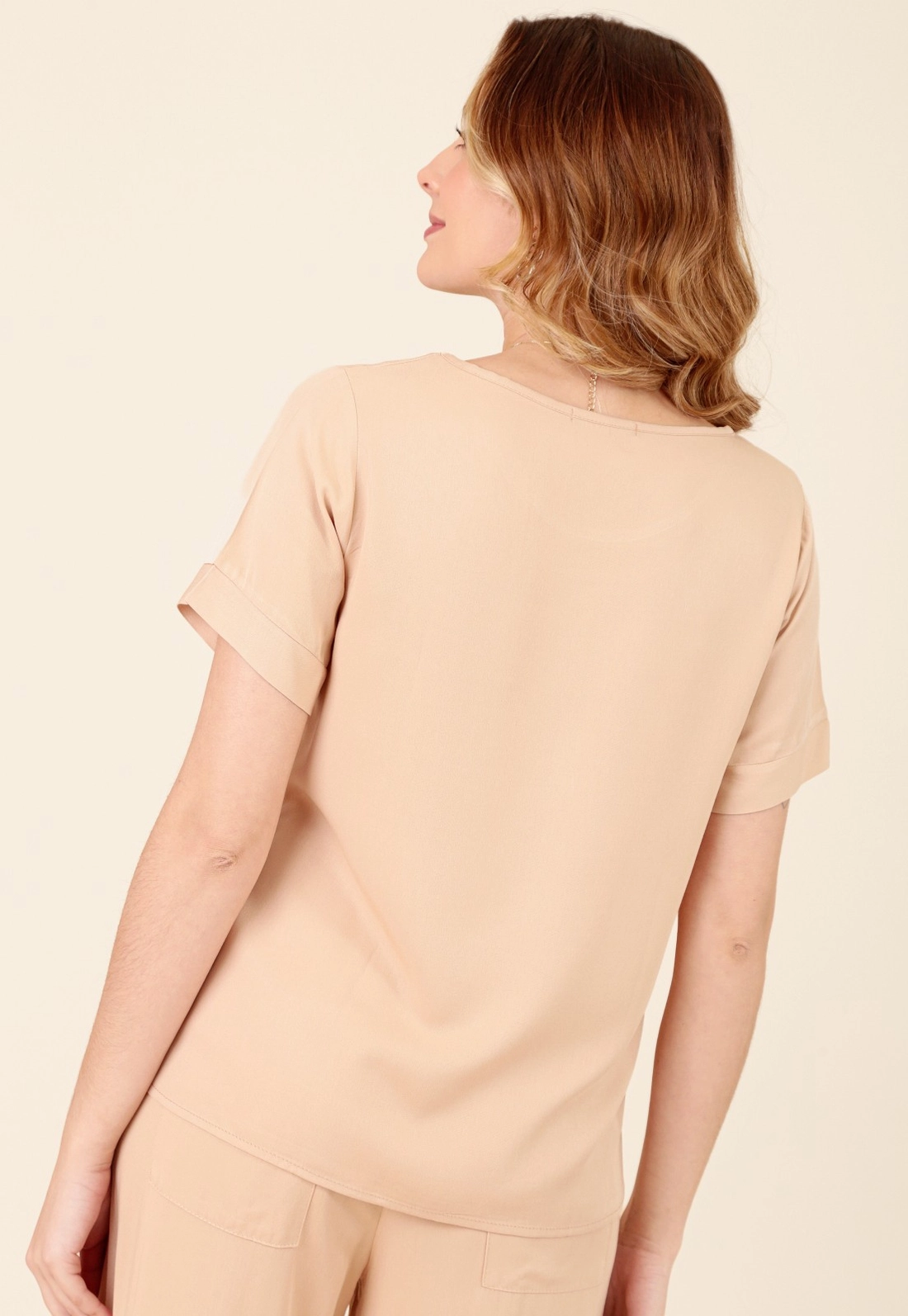 Blusa Em Viscose Twill Manga Curta