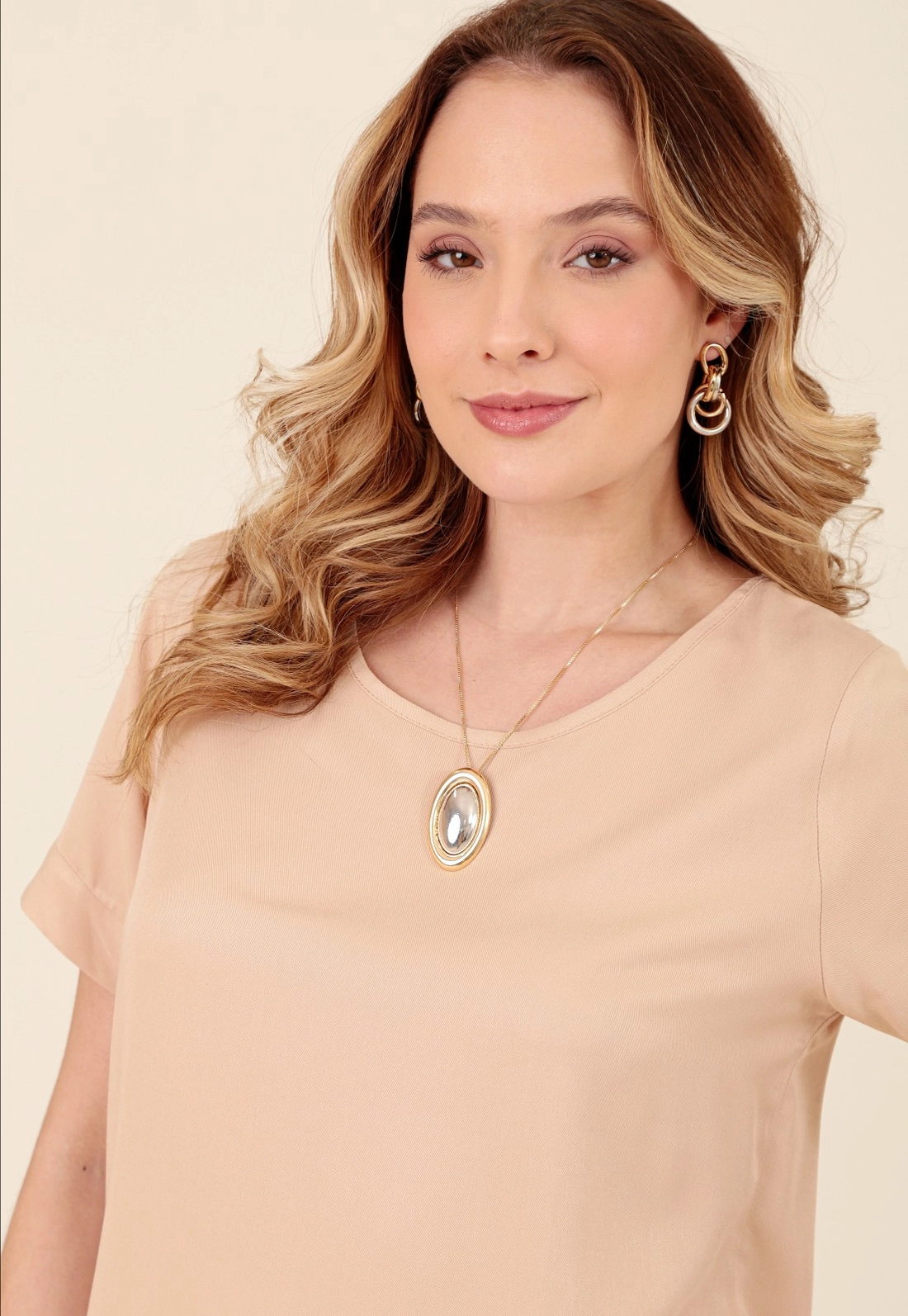 Blusa Em Viscose Twill Manga Curta