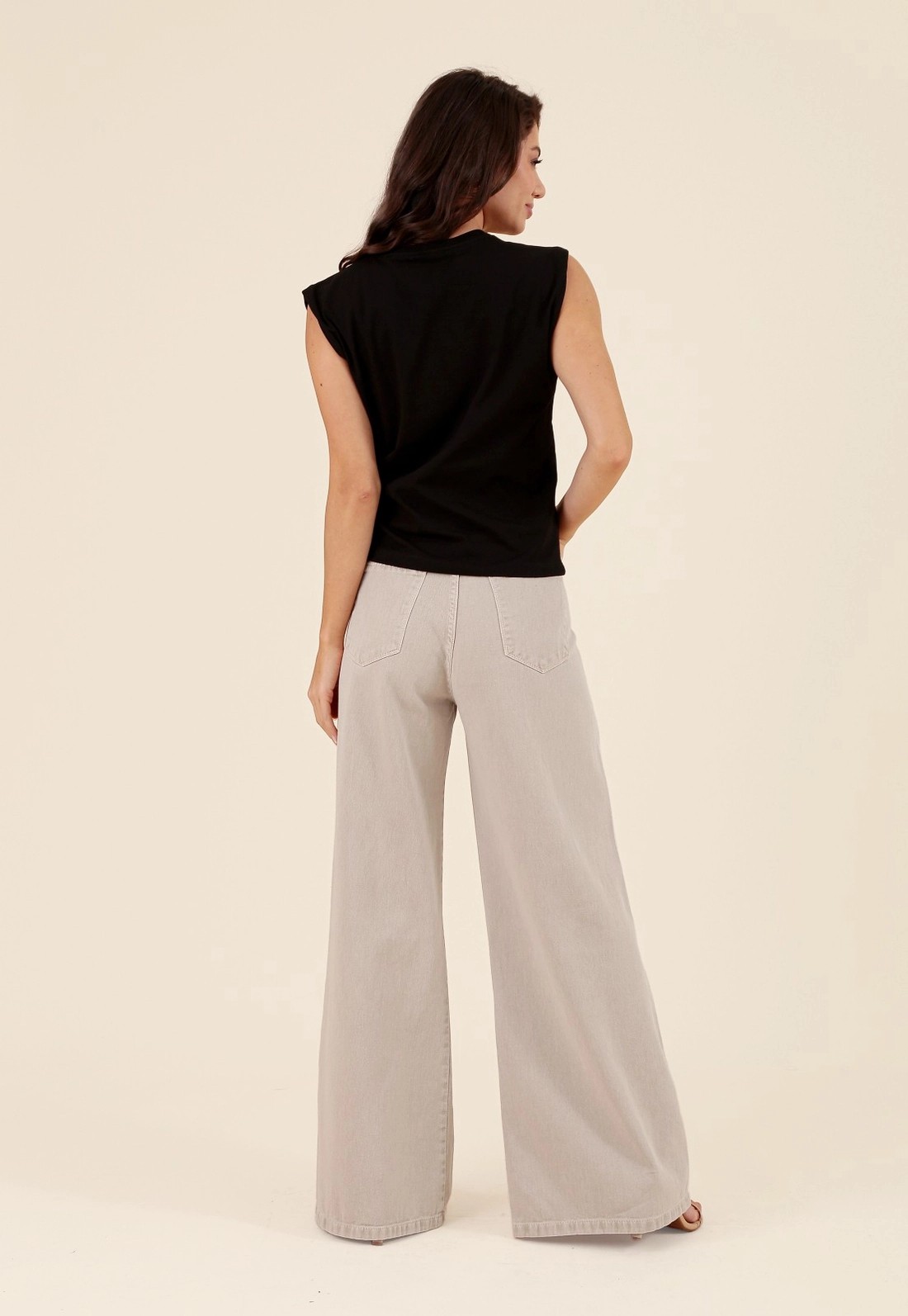 Calça Em Sarja Pantalona Bege
