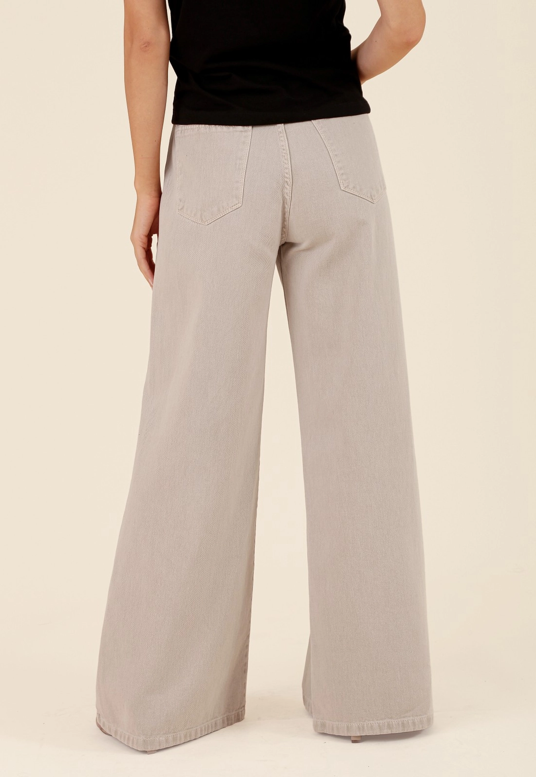 Calça Em Sarja Pantalona Bege