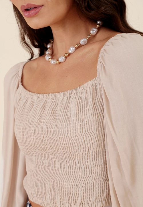 Blusa Em Viscose Manga Longa Com Elastex