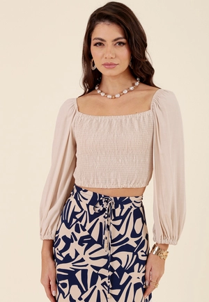 Blusa Em Viscose Manga Longa Com Elastex