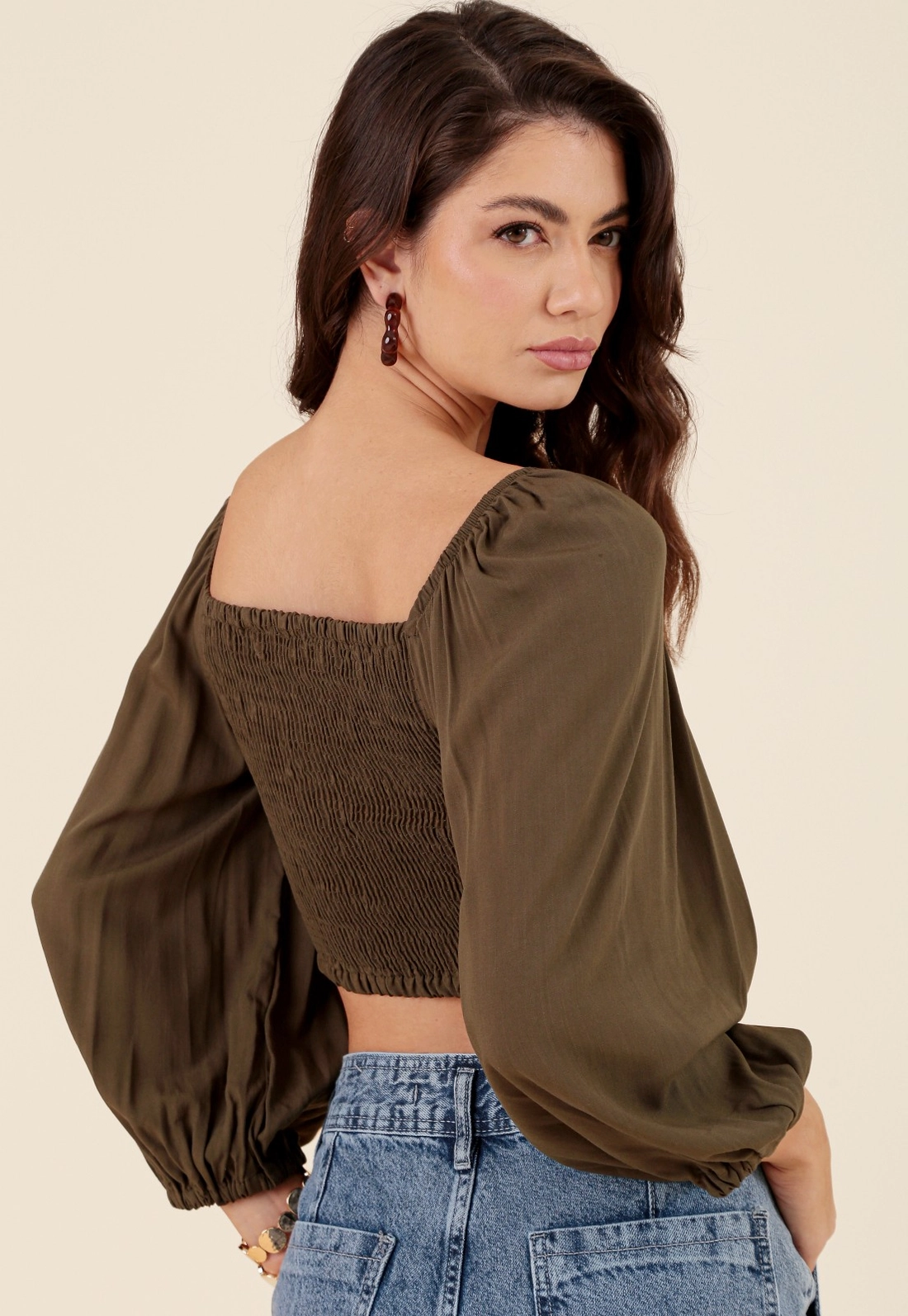 Blusa Em Viscose Manga Longa Com Elastex