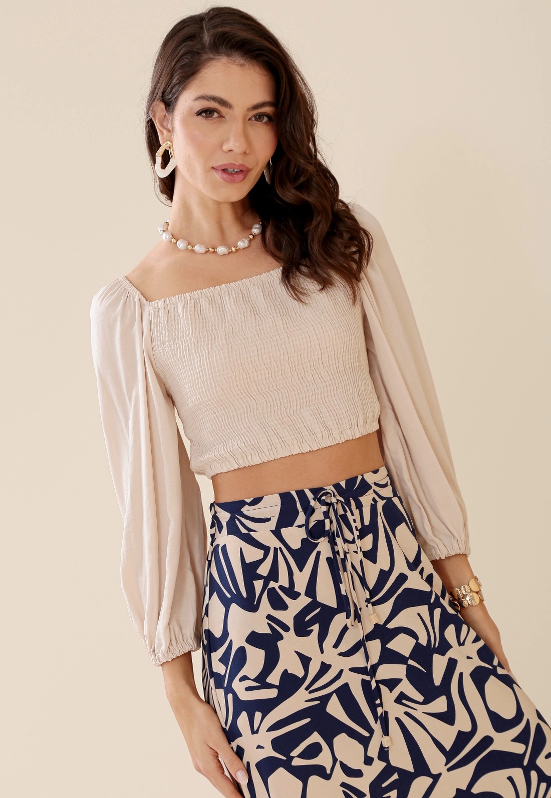 Blusa Em Viscose Manga Longa Com Elastex