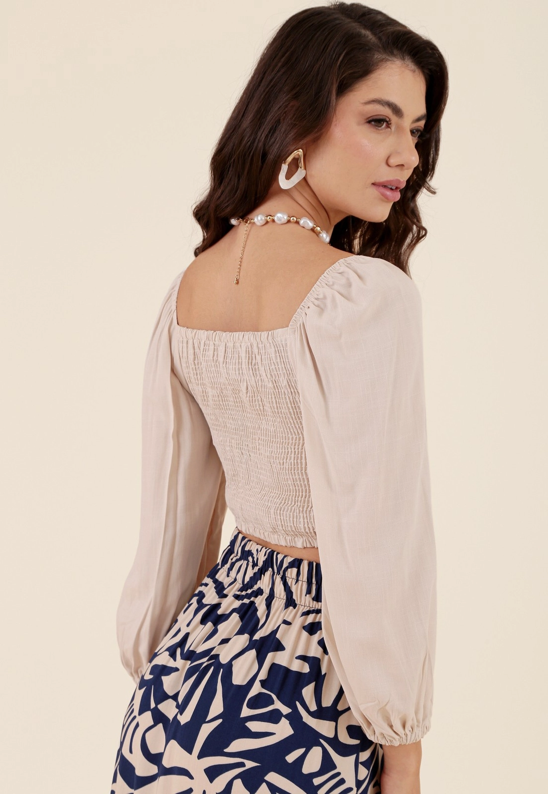 Blusa Em Viscose Manga Longa Com Elastex