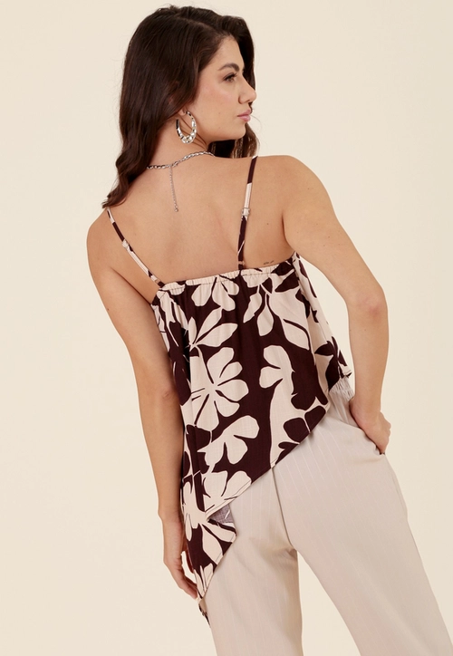 Blusa Em Viscose Assimétrica Alça Jardim Terra