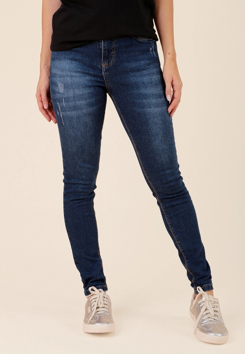 Calça Jeans Skinny Puídos Azul Escuro