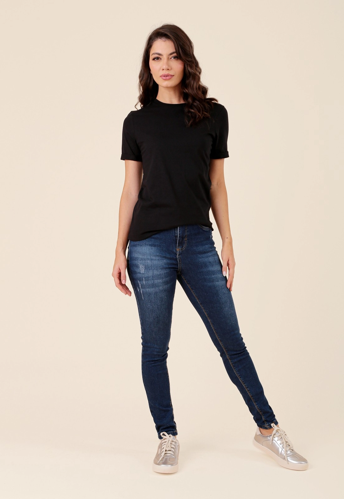 Calça Jeans Skinny Puídos Azul Escuro