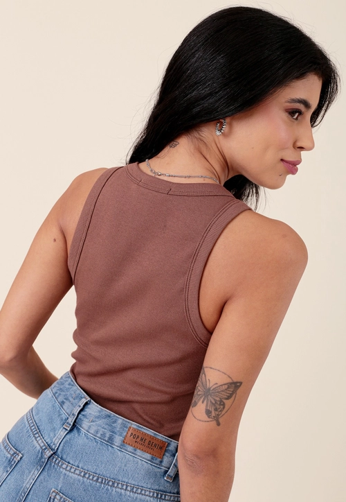 Blusa Regata Ribana Canelada Com Decote U