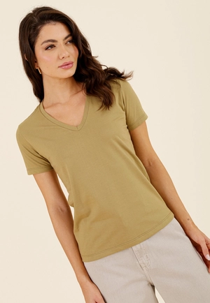 Blusa Básica Em Algodão Peruano Decote V
