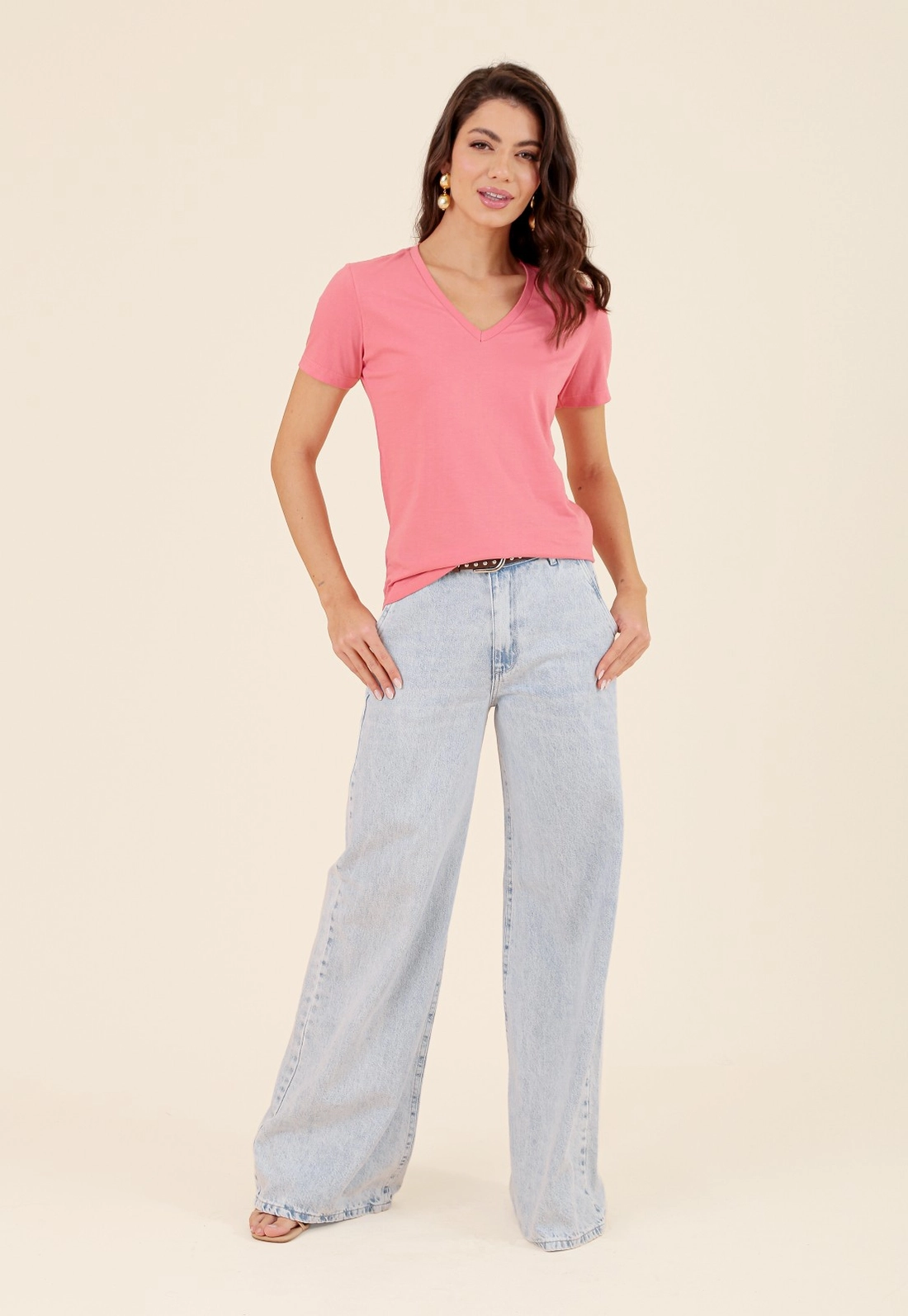 Blusa Básica Em Algodão Peruano Decote V