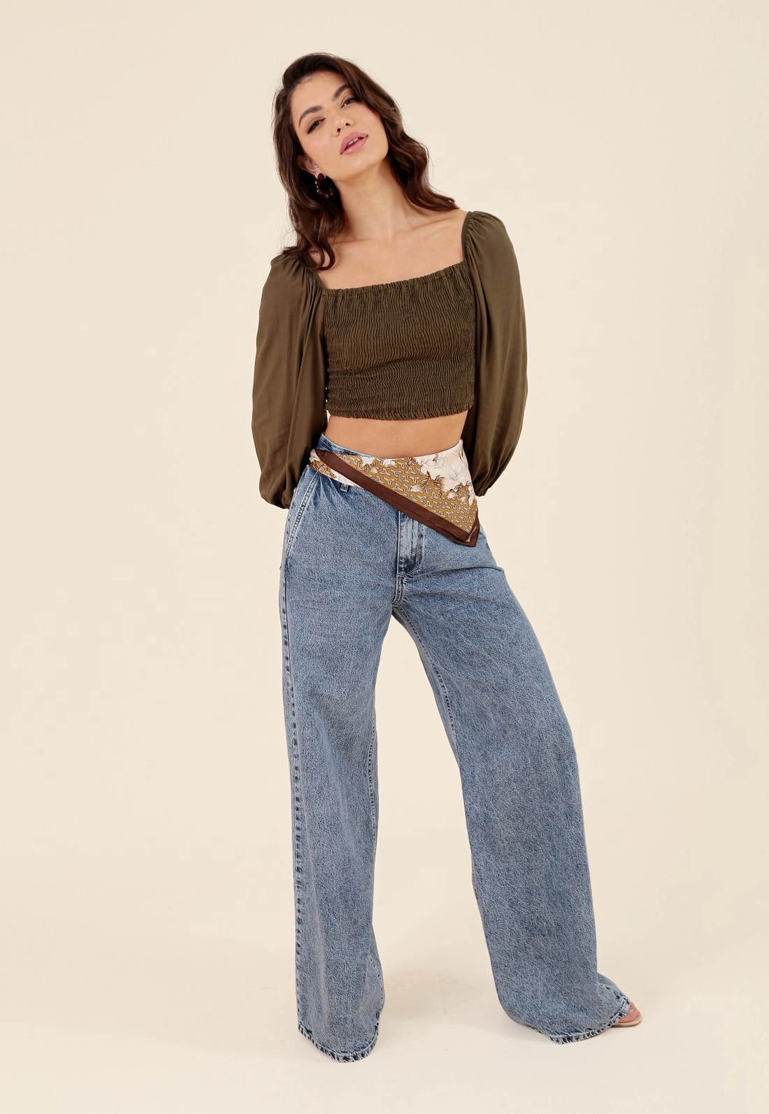 Calça Wide Leg Jeans Bolso Faca Azul Claro