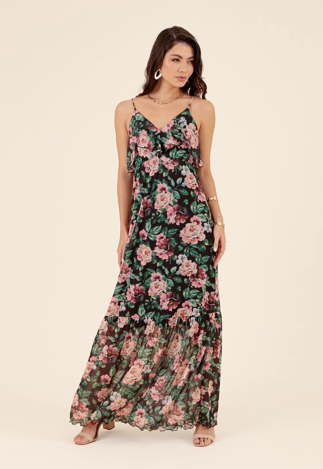 Vestido Longo Em Tule Garden Rose