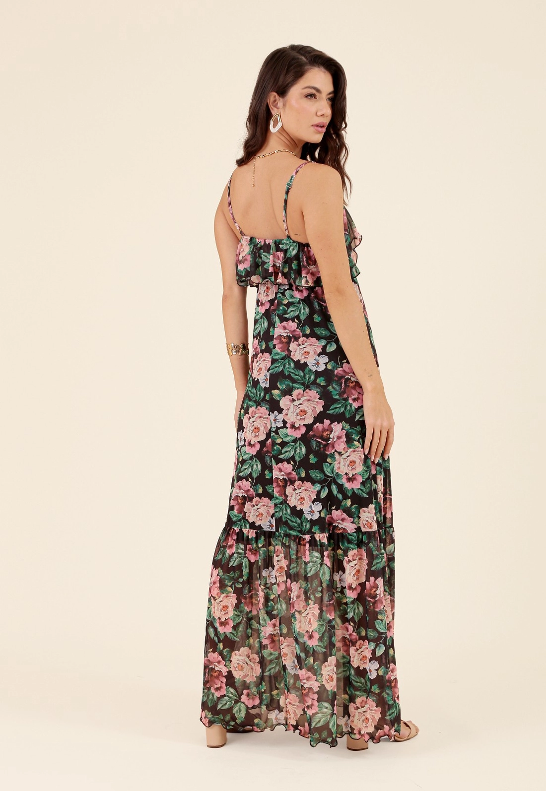 Vestido Longo Em Tule Garden Rose