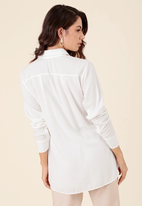 Camisa Oversized Em Viscolinho Manga Longa