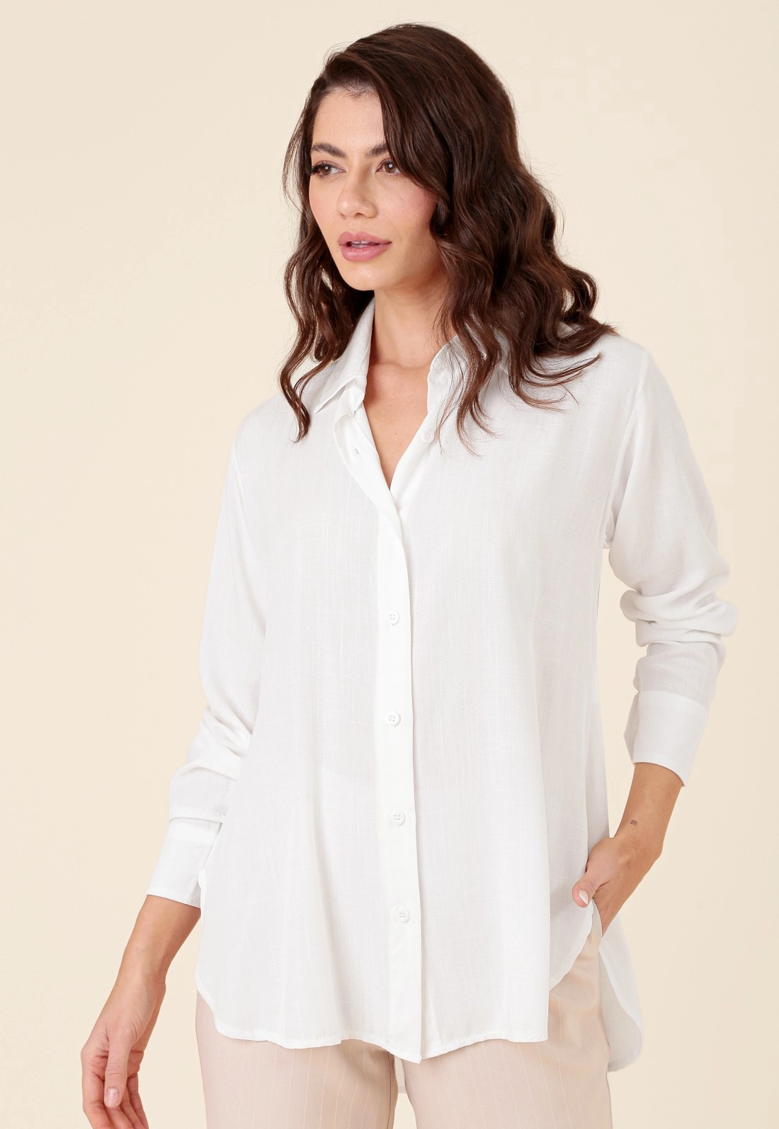 Camisa Oversized Em Viscolinho Manga Longa