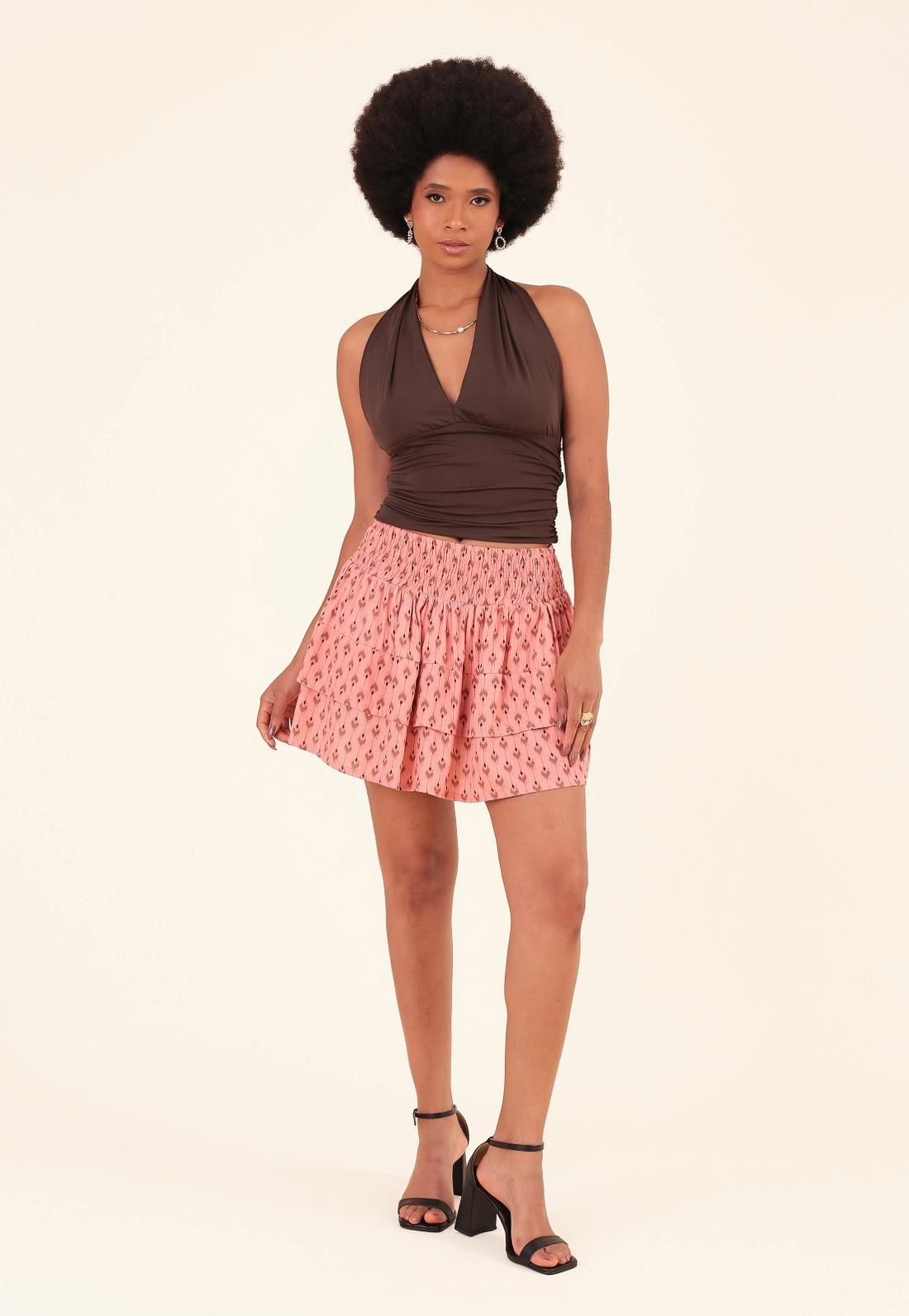 Blusa Frente Única Em Poliamida Com Franzido