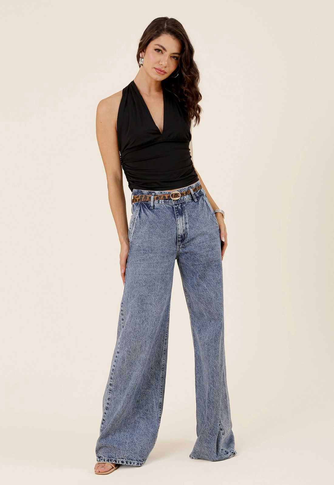 Blusa Frente Única Em Poliamida Com Franzido