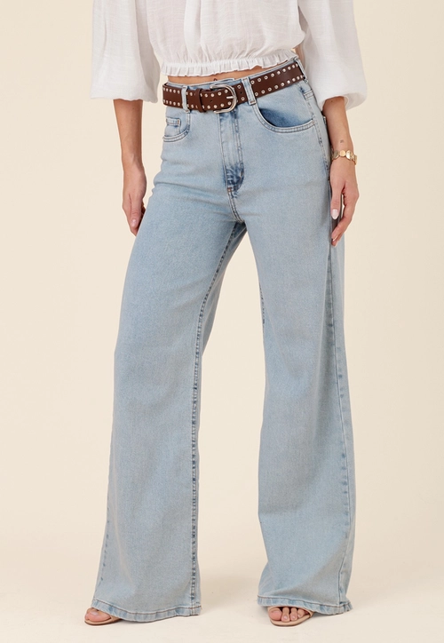 Calça Pantalona Jeans Bolso