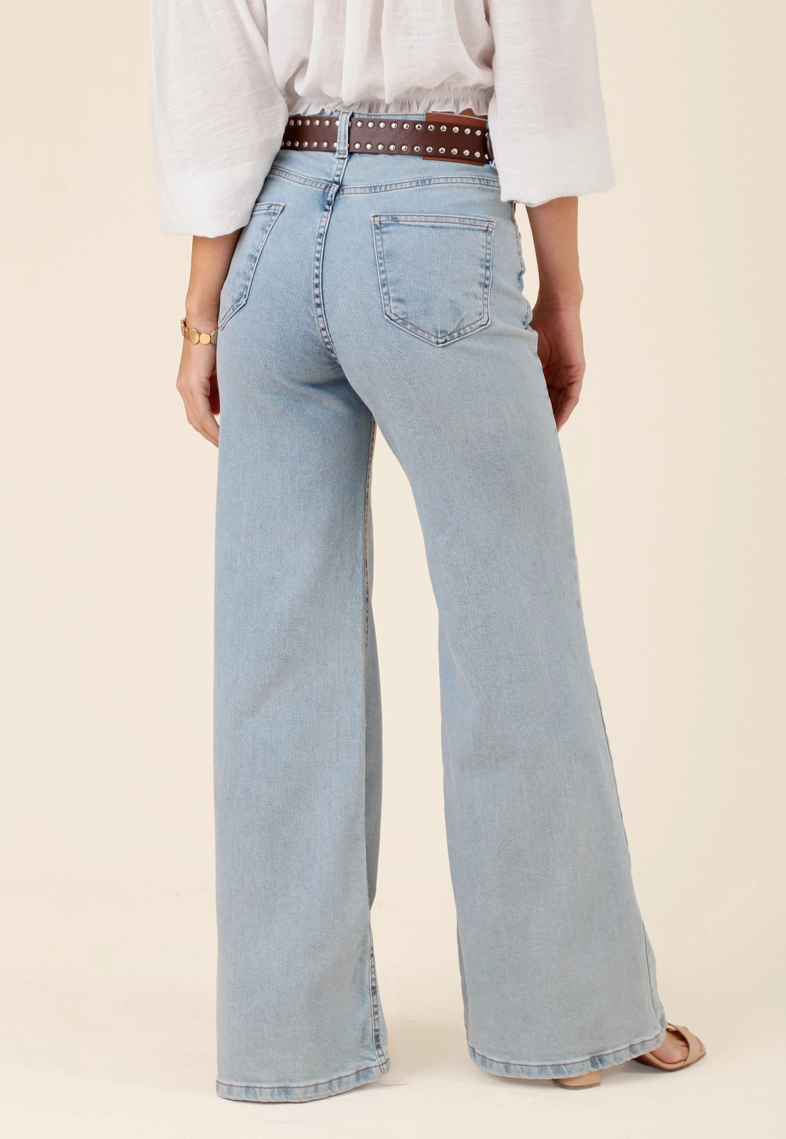 Calça Pantalona Jeans Bolso