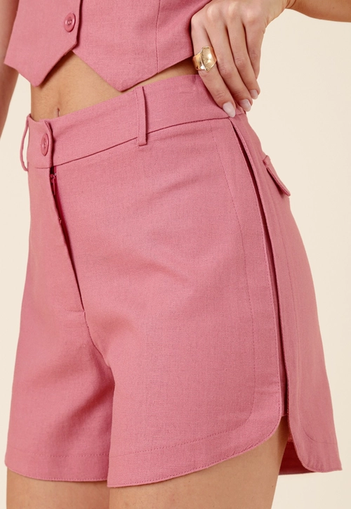 Short Em Linho Com Lateral Arredondada