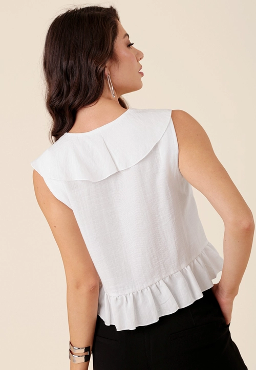 Blusa Em Marrant Light Sem Mangas Com Babados
