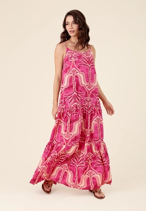 Vestido Longo Alça Em Viscose Estampada Oásis