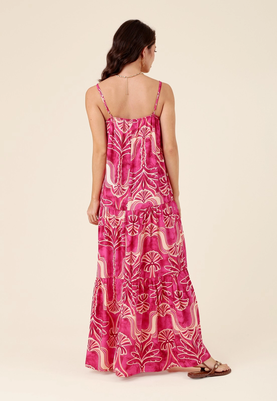 Vestido Longo Alça Em Viscose Estampada Oásis