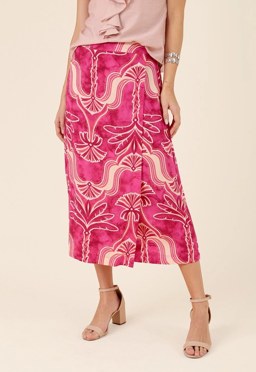 Saia Midi Com Transpasse Em Viscose Estampada Oásis