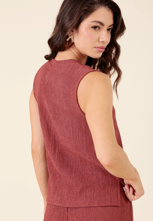 Blusa Sem Manga Decote V Em Malha Texturizada