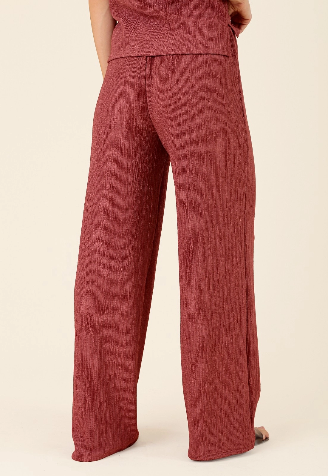 Calça Wide Leg Em Malha Texturizada Cós Elástico