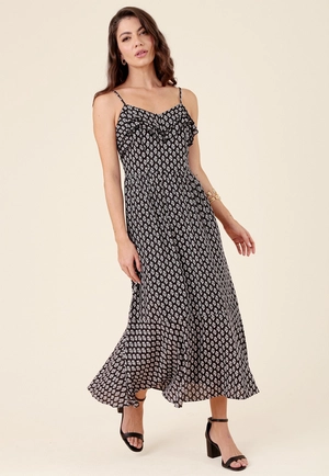Vestido Midi Em Viscose Com Lurex Alça Babados