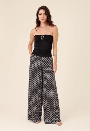 Calça Pantalona Em Viscose Com Lurex Bolso Faca