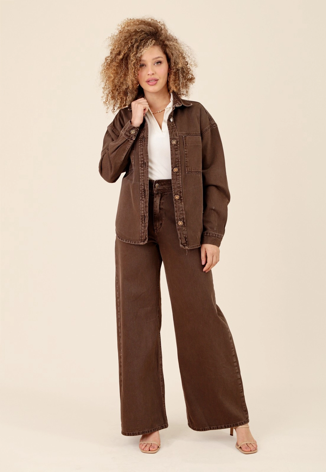 Camisa Overshirt Em Sarja Manga Longa Com Bolsos