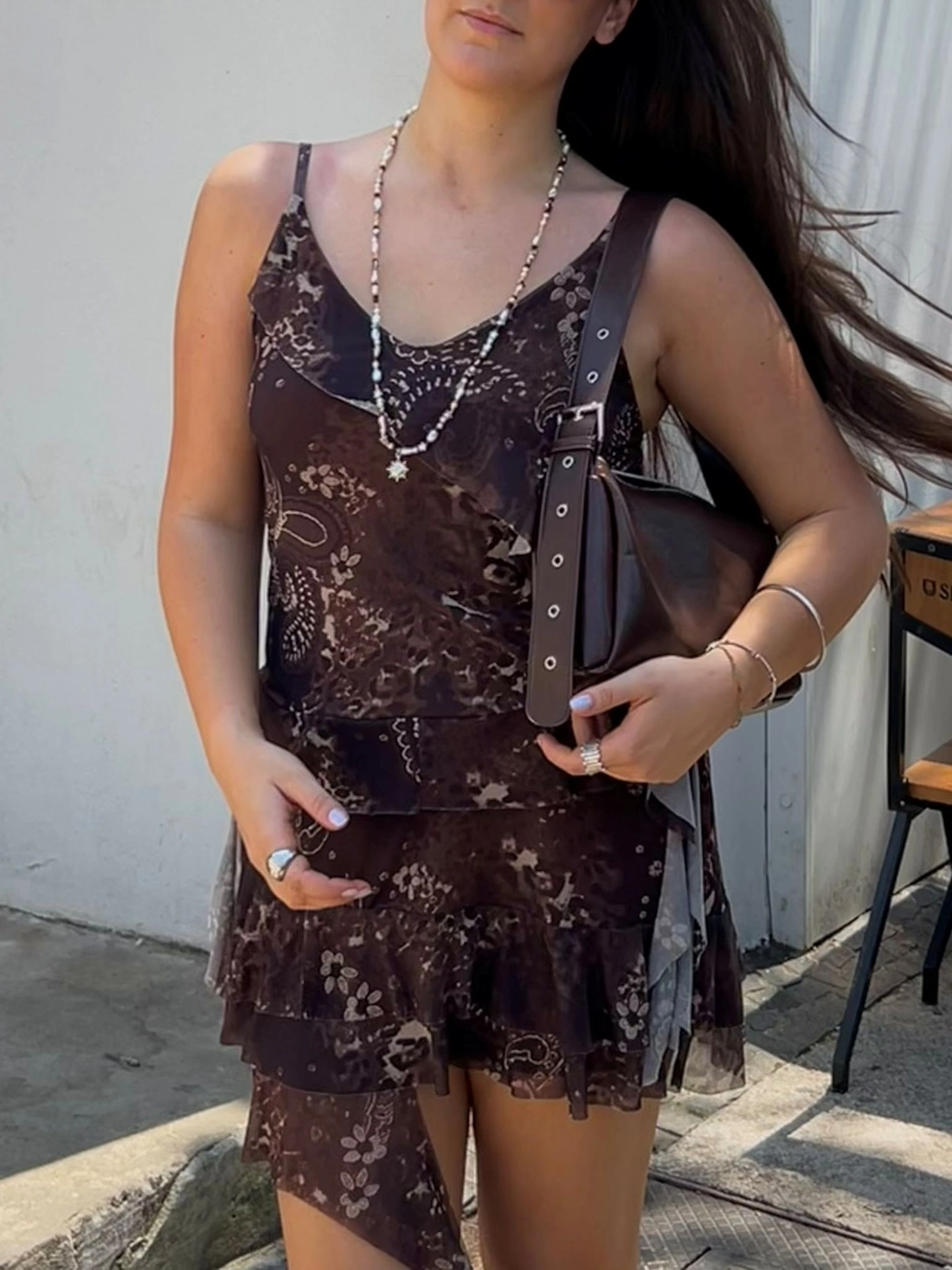 Blusa Alça Em Tule Estampado Cashmere Com Babados