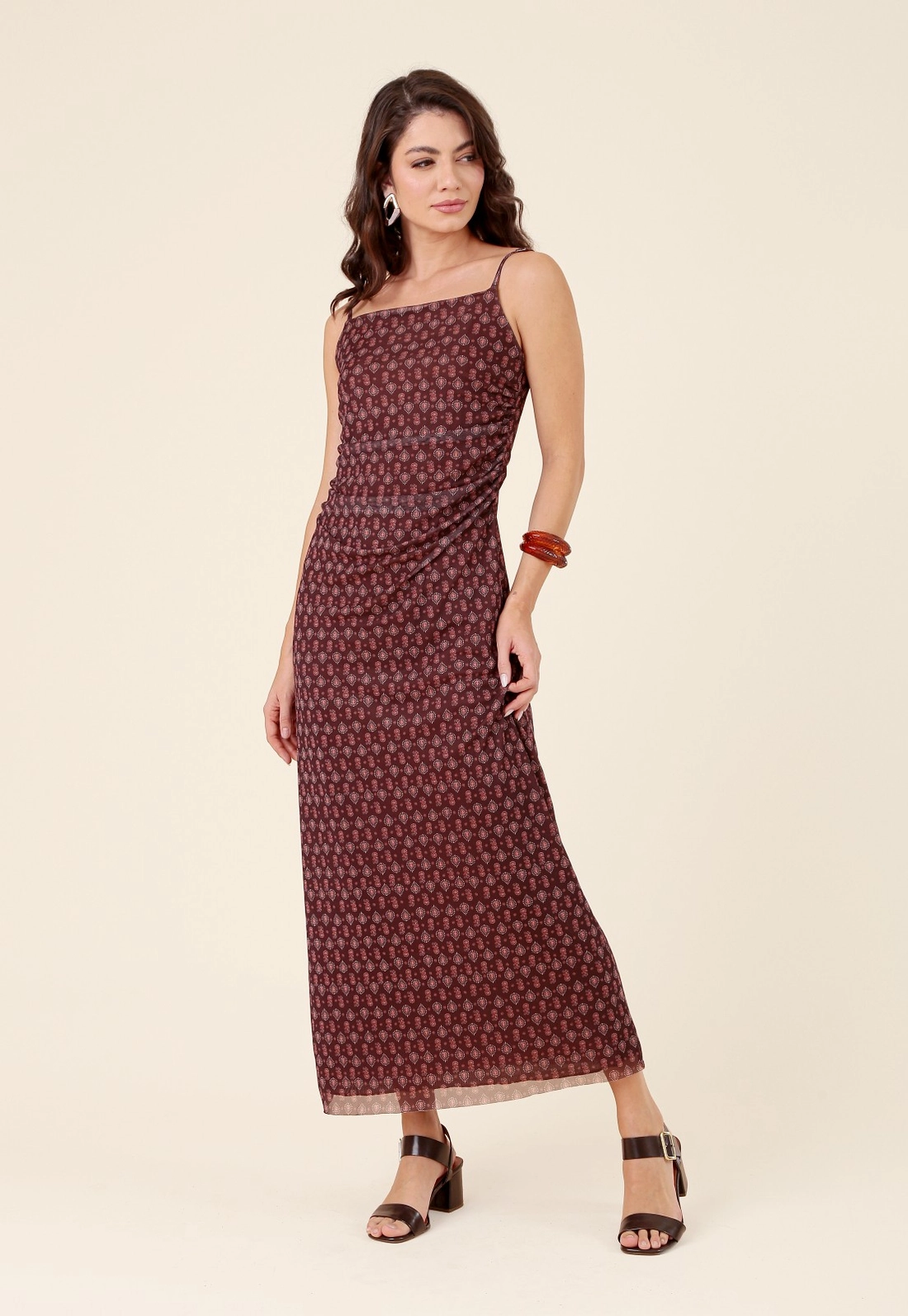 Vestido New Midi Em Tule Mini Boho Alça Com Franzidos