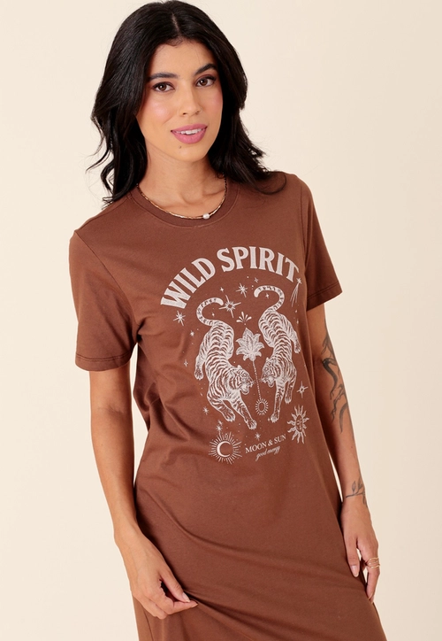 Vestido Midi Em Meia Malha Manga Curta Wild Spirit
