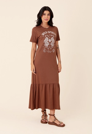 Vestido Midi Em Meia Malha Manga Curta Wild Spirit