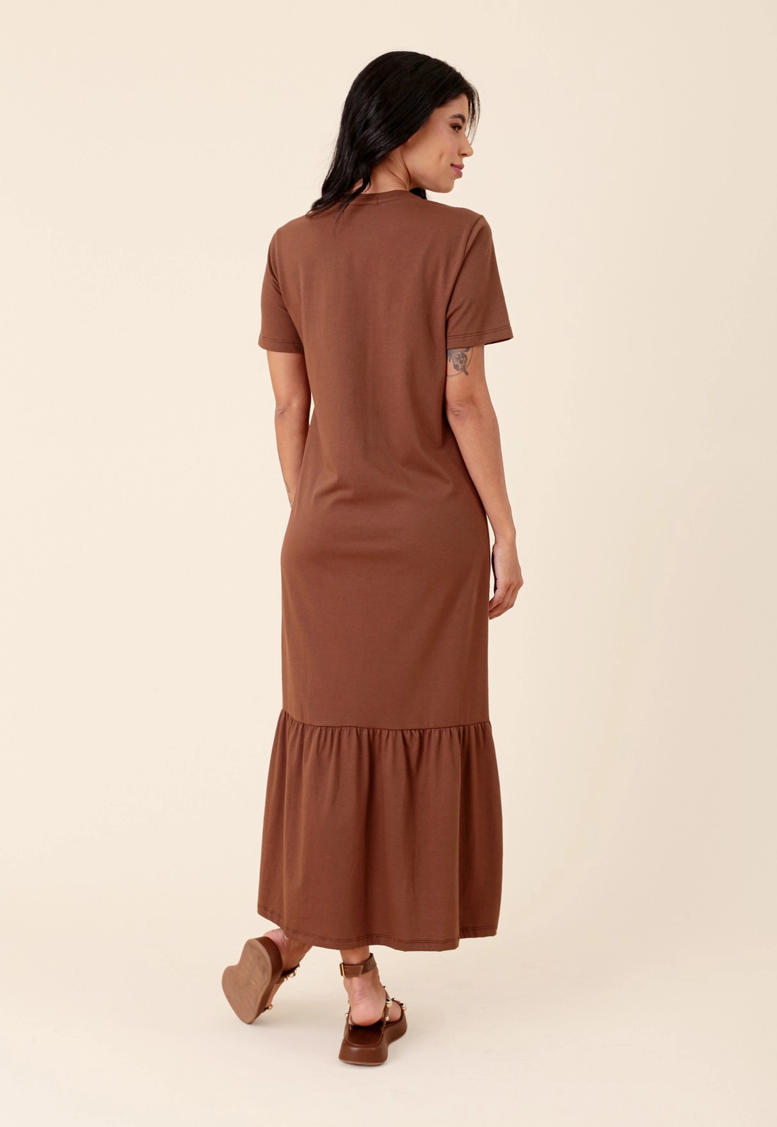 Vestido Midi Em Meia Malha Manga Curta Wild Spirit