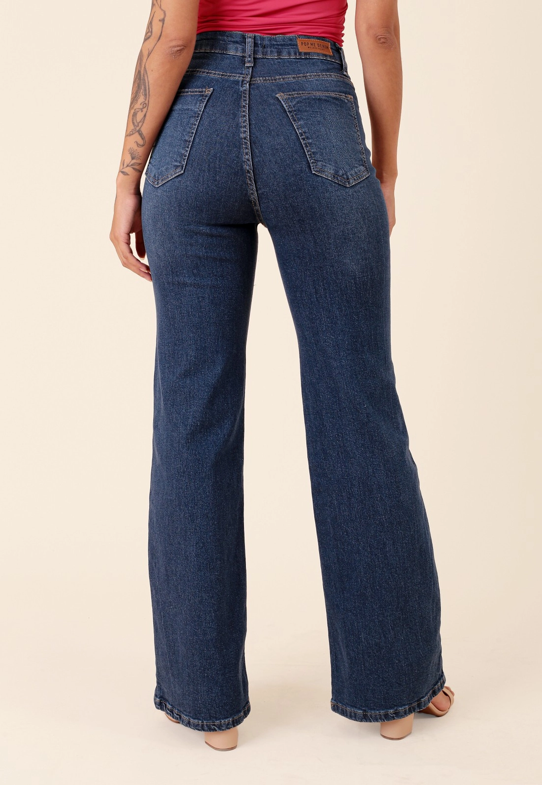 Calça Jeans Com Elastano Wide Leg Azul Escuro